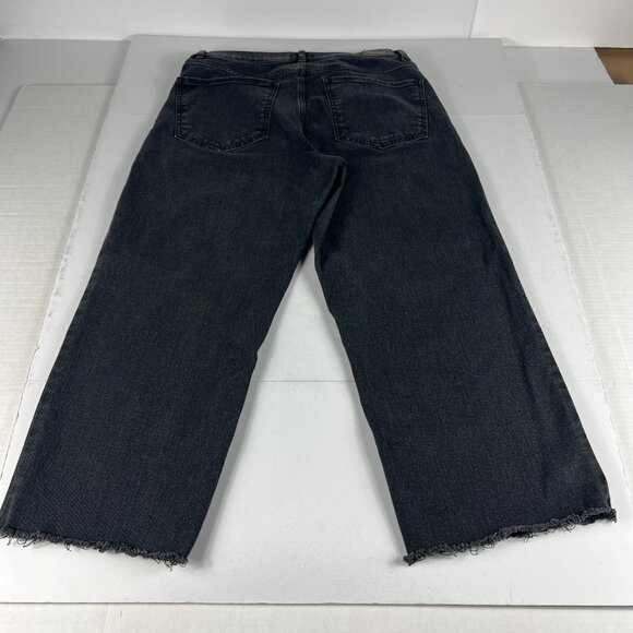 Express Jeans Women 32x24* High Rise Cropped Wide Leg Black Raw Hem Denim Tag 12 - Picture 9 of 16